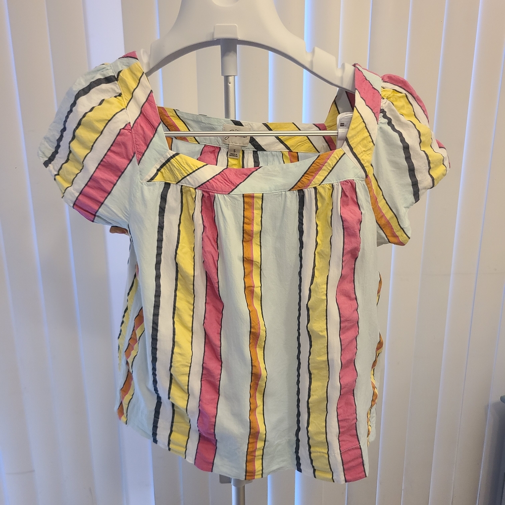 J. Crew Colorful Striped Blouse - Pink, Yellow, White Sprung Summer